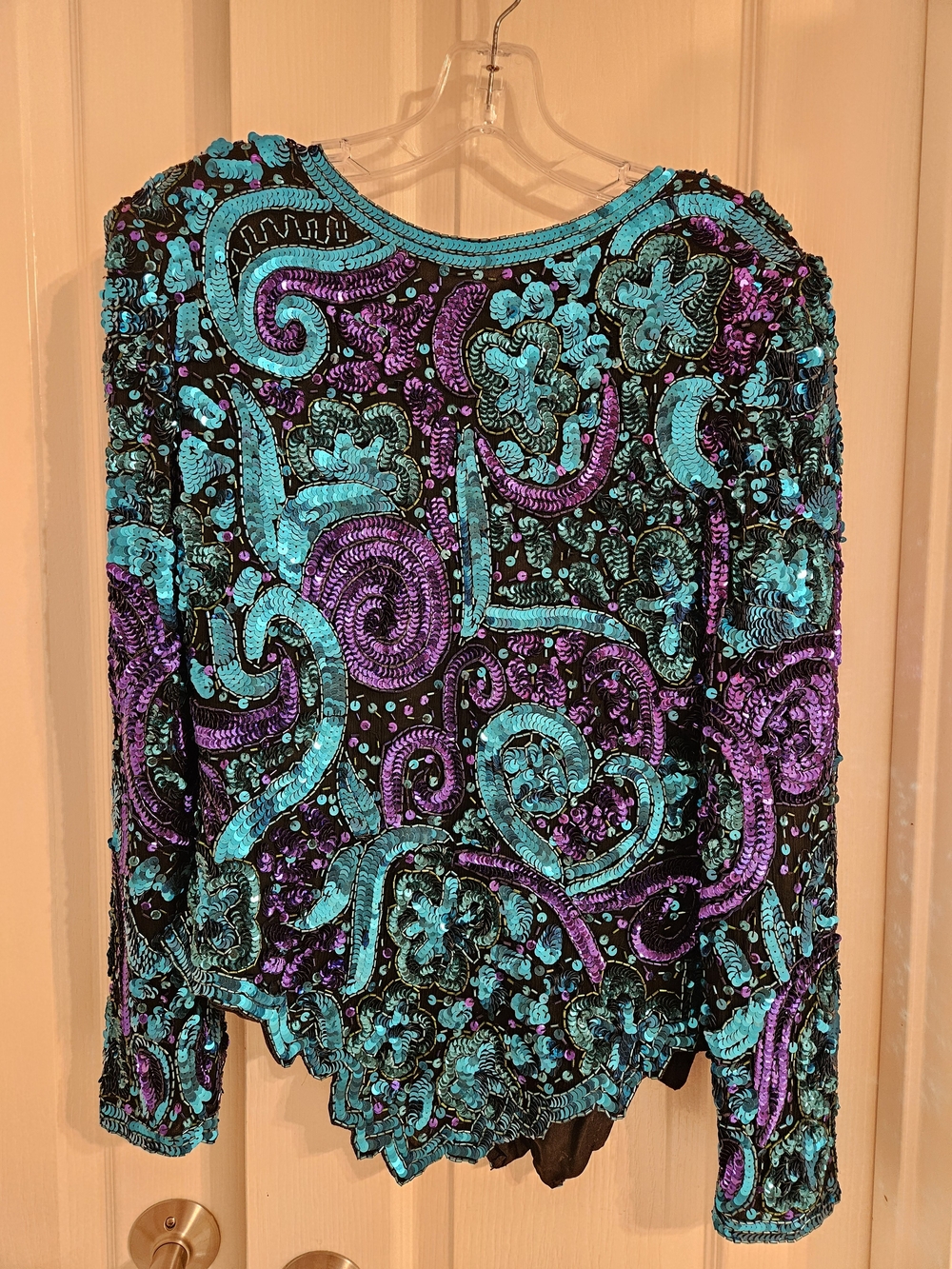 Embellished Turquoise & Purple Long-Sleeve Sequin Top